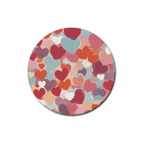 Valentines Day Hearts Romance Love Rubber Round Coaster (4 pack) from ArtsNow.com Front