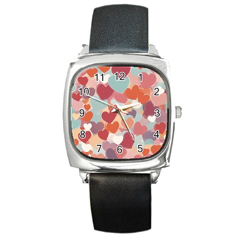 Valentines Day Hearts Romance Love Square Metal Watch from ArtsNow.com Front