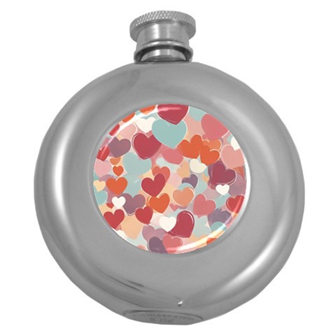 Valentines Day Hearts Romance Love Round Hip Flask (5 oz) from ArtsNow.com Front