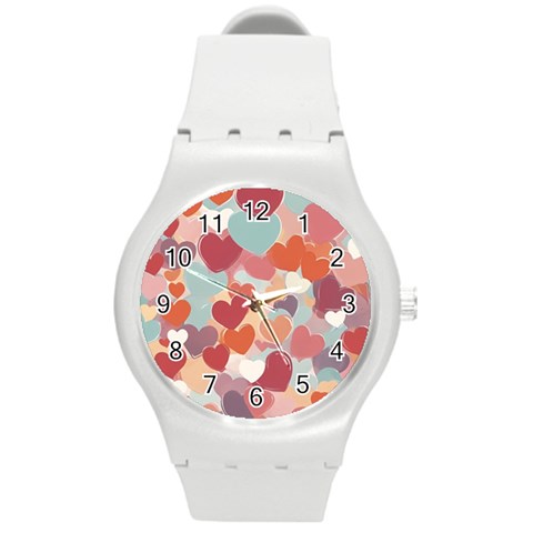 Valentines Day Hearts Romance Love Round Plastic Sport Watch (M) from ArtsNow.com Front