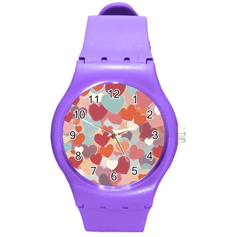 Valentines Day Hearts Romance Love Round Plastic Sport Watch (M) from ArtsNow.com Front