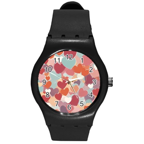 Valentines Day Hearts Romance Love Round Plastic Sport Watch (M) from ArtsNow.com Front