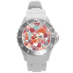 Valentines Day Hearts Romance Love Round Plastic Sport Watch (L)