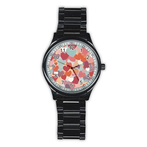 Valentines Day Hearts Romance Love Stainless Steel Round Watch from ArtsNow.com Front