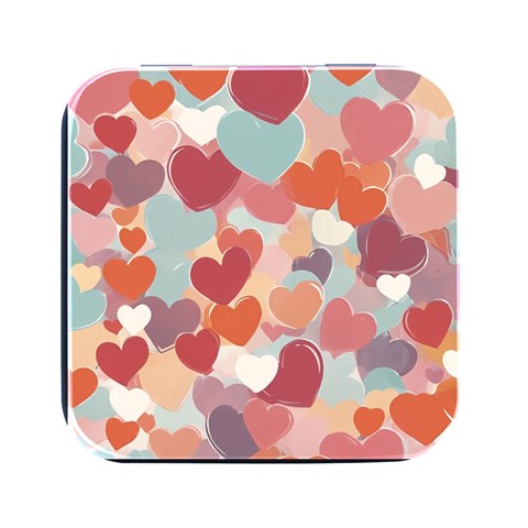 Valentines Day Hearts Romance Love Square Metal Box (Black) from ArtsNow.com Front