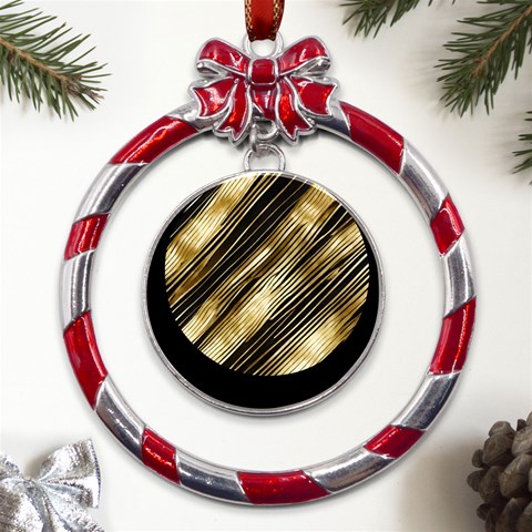 Gold Rush Metal Red Ribbon Round Ornament from ArtsNow.com Front