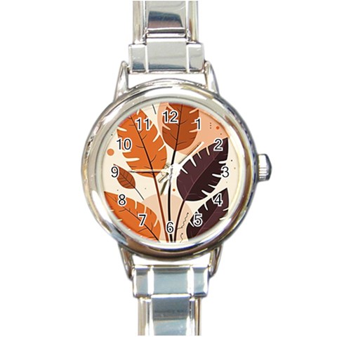 Leaves Boho Monster Nature Round Italian Charm Watch from ArtsNow.com Front