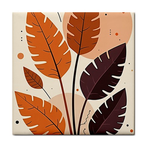 Leaves Boho Monster Nature Tile Coaster from ArtsNow.com Front