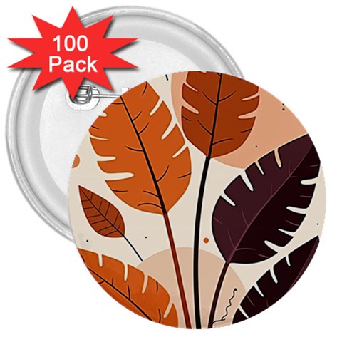 Leaves Boho Monster Nature 3  Buttons (100 pack)  from ArtsNow.com Front