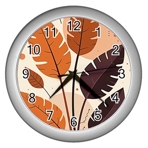 Leaves Boho Monster Nature Wall Clock (Silver) from ArtsNow.com Front