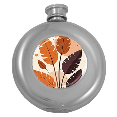 Leaves Boho Monster Nature Round Hip Flask (5 oz) from ArtsNow.com Front