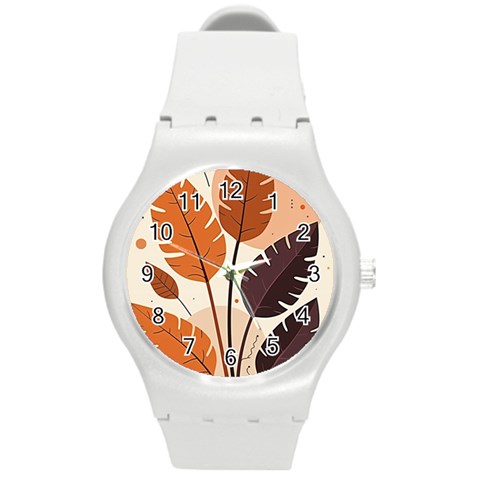 Leaves Boho Monster Nature Round Plastic Sport Watch (M) from ArtsNow.com Front