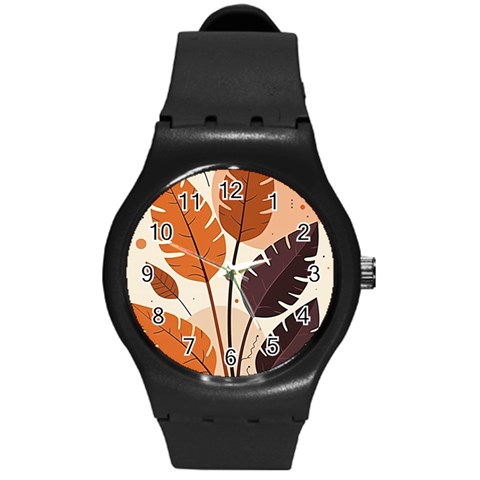 Leaves Boho Monster Nature Round Plastic Sport Watch (M) from ArtsNow.com Front