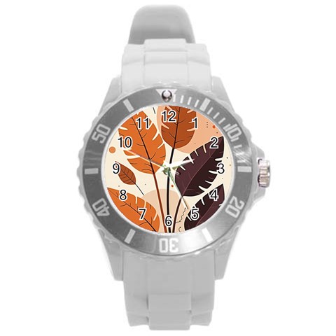 Leaves Boho Monster Nature Round Plastic Sport Watch (L) from ArtsNow.com Front