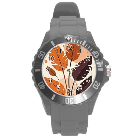 Leaves Boho Monster Nature Round Plastic Sport Watch (L) from ArtsNow.com Front