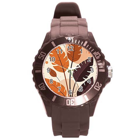 Leaves Boho Monster Nature Round Plastic Sport Watch (L) from ArtsNow.com Front