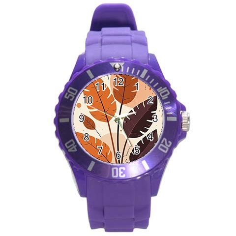 Leaves Boho Monster Nature Round Plastic Sport Watch (L) from ArtsNow.com Front