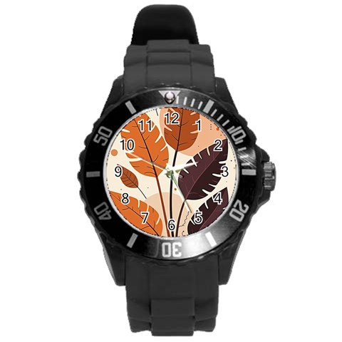 Leaves Boho Monster Nature Round Plastic Sport Watch (L) from ArtsNow.com Front