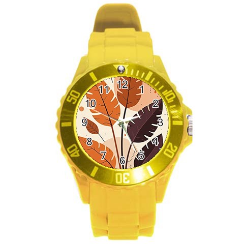 Leaves Boho Monster Nature Round Plastic Sport Watch (L) from ArtsNow.com Front