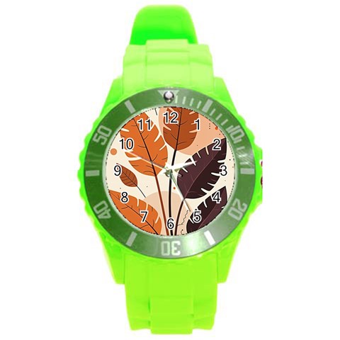 Leaves Boho Monster Nature Round Plastic Sport Watch (L) from ArtsNow.com Front