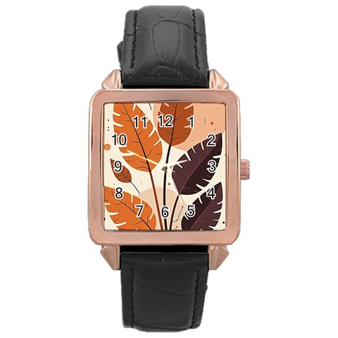 Leaves Boho Monster Nature Rose Gold Leather Watch  from ArtsNow.com Front