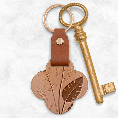 Leaves Boho Monster Nature Engraved Wood Key Chain from ArtsNow.com Front