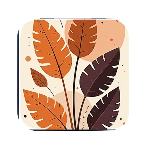 Leaves Boho Monster Nature Square Metal Box (Black) from ArtsNow.com Front