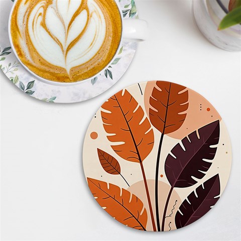 Leaves Boho Monster Nature UV Print Round Tile Coaster from ArtsNow.com Front