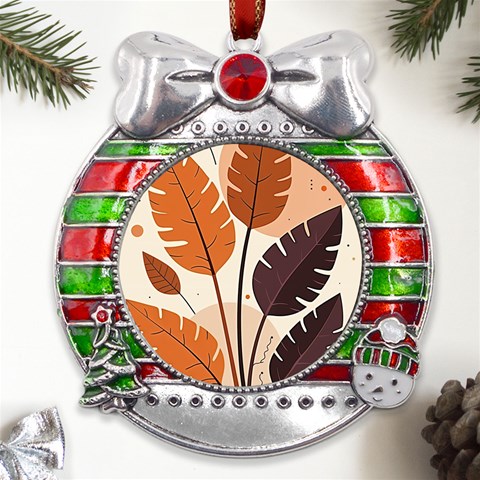 Leaves Boho Monster Nature Metal X Mas Ribbon With Red Crystal Round Ornament from ArtsNow.com Front