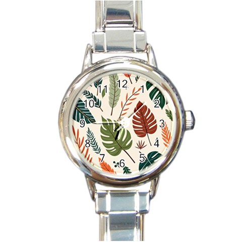 Leaves Autumn Round Italian Charm Watch from ArtsNow.com Front