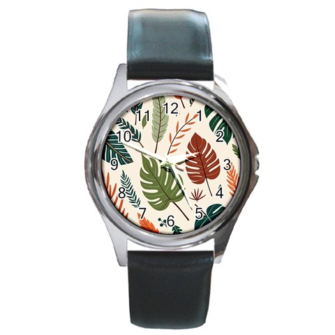 Leaves Autumn Round Metal Watch from ArtsNow.com Front