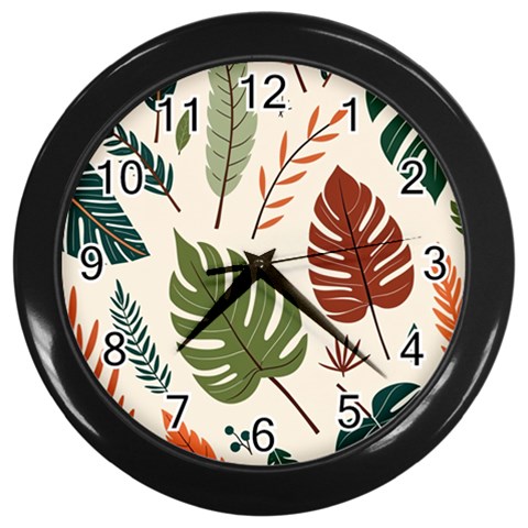 Leaves Autumn Wall Clock (Black) from ArtsNow.com Front