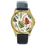 Leaves Autumn Round Gold Metal Watch