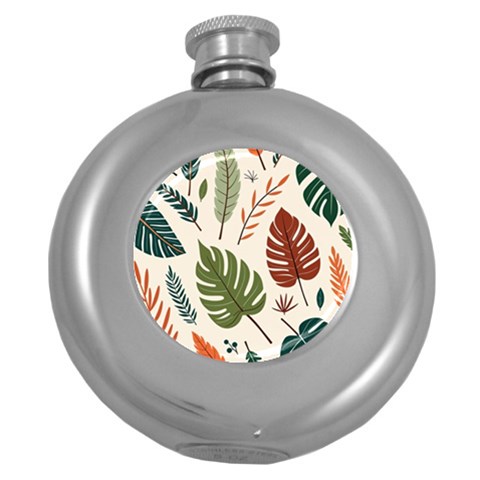 Leaves Autumn Round Hip Flask (5 oz) from ArtsNow.com Front