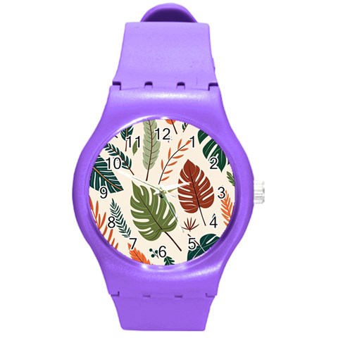 Leaves Autumn Round Plastic Sport Watch (M) from ArtsNow.com Front