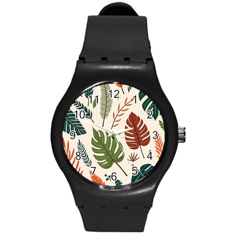 Leaves Autumn Round Plastic Sport Watch (M) from ArtsNow.com Front