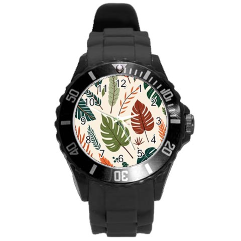 Leaves Autumn Round Plastic Sport Watch (L) from ArtsNow.com Front