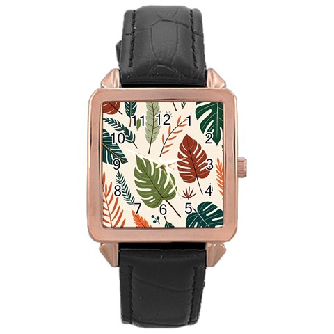 Leaves Autumn Rose Gold Leather Watch  from ArtsNow.com Front