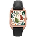 Leaves Autumn Rose Gold Leather Watch 