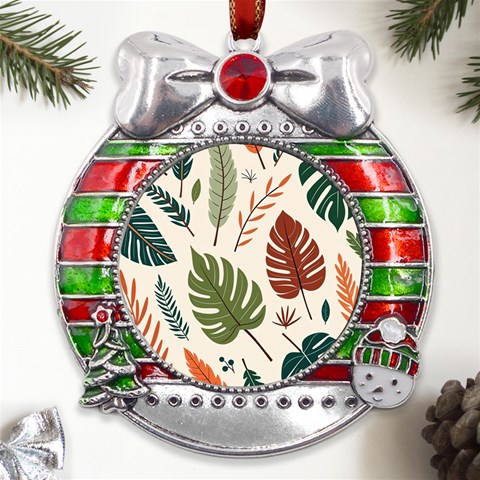 Leaves Autumn Metal X Mas Ribbon With Red Crystal Round Ornament from ArtsNow.com Front