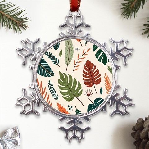 Leaves Autumn Metal Large Snowflake Ornament from ArtsNow.com Front