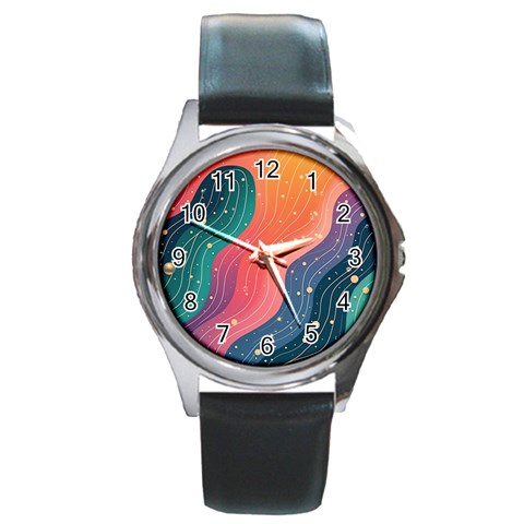 Art Abstract Pattern Round Metal Watch from ArtsNow.com Front