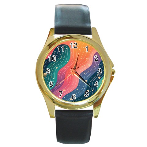 Art Abstract Pattern Round Gold Metal Watch from ArtsNow.com Front