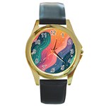 Art Abstract Pattern Round Gold Metal Watch