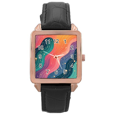 Art Abstract Pattern Rose Gold Leather Watch  from ArtsNow.com Front