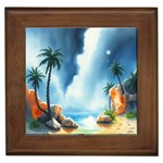 Delicate Watercolor Painting Surreal Oasis Scene With Intense Dramatic Lighting Framed Tile