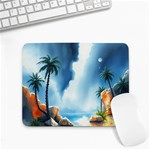 Delicate Watercolor Painting Surreal Oasis Scene With Intense Dramatic Lighting Small Mousepad