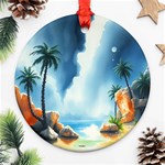 Delicate Watercolor Painting Surreal Oasis Scene With Intense Dramatic Lighting Ornament (Round)