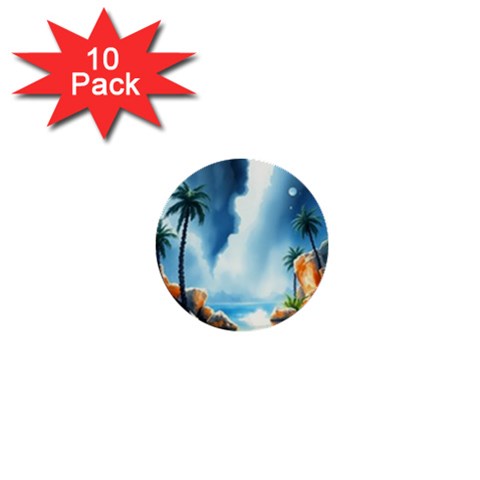 Delicate Watercolor Painting Surreal Oasis Scene With Intense Dramatic Lighting 1  Mini Buttons (10 pack)  from ArtsNow.com Front