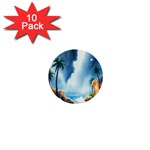 Delicate Watercolor Painting Surreal Oasis Scene With Intense Dramatic Lighting 1  Mini Buttons (10 pack) 